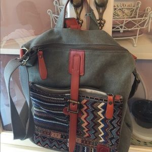 Leather canvas convertible backpack messenger bag